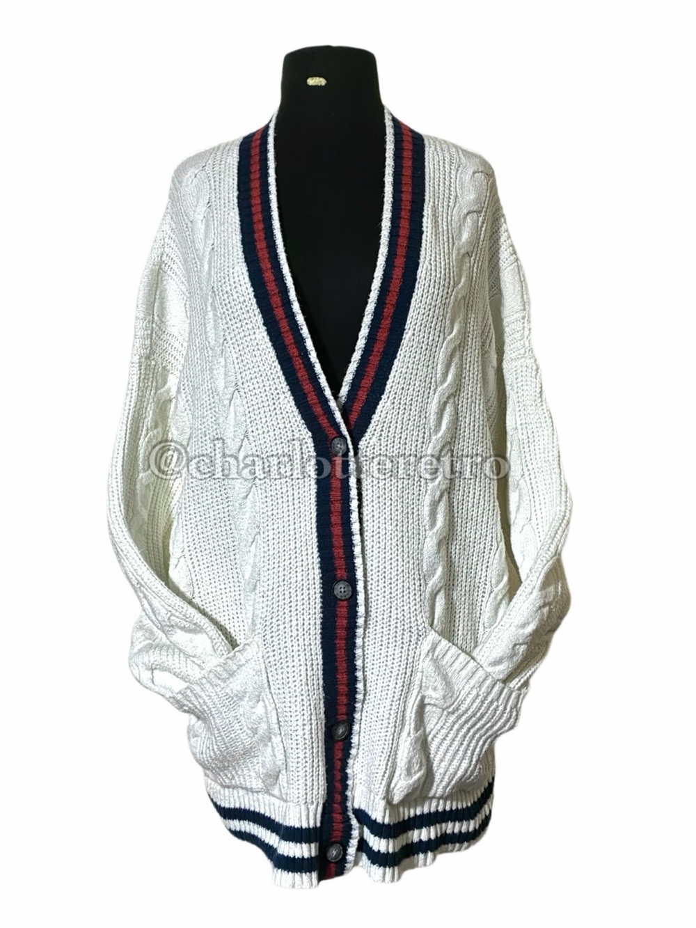 vtg American Eagle • Cable Knit Cardigan Sweater w Pockets • Oversized